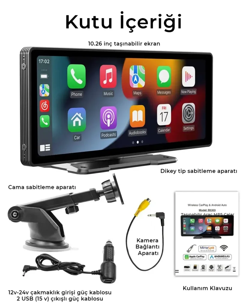10.26 inç Taşınabilir Kablosuz CarPlay ve Android Auto 10.26 inç Taşınabilir Kablosuz CarPlay ve Android Auto