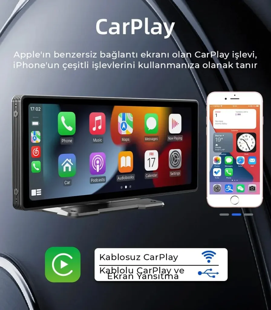 10.26 inç Taşınabilir Kablosuz CarPlay ve Android Auto