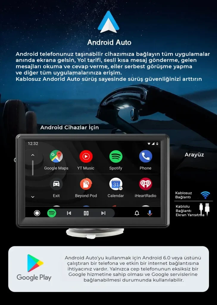7 inç Taşınabilir Kablosuz CarPlay ve Android Auto 7 inç Taşınabilir Kablosuz CarPlay ve Android Auto