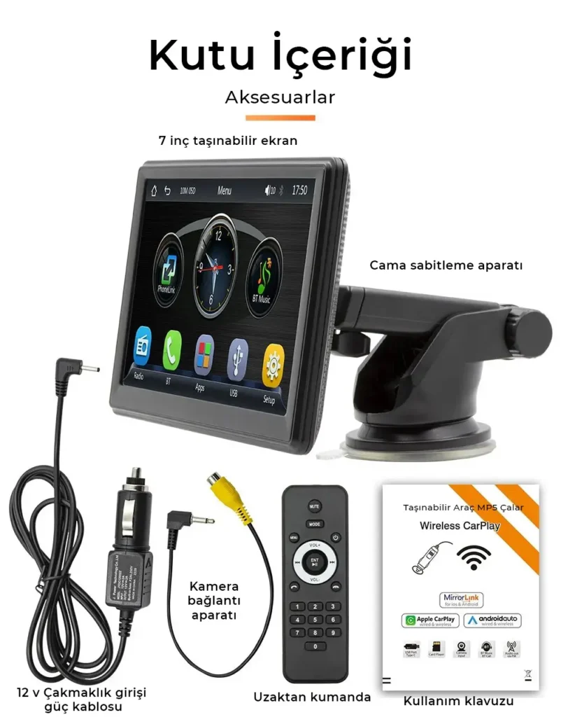7 inç Taşınabilir Kablosuz CarPlay ve Android Auto 7 inç Taşınabilir Kablosuz CarPlay ve Android Auto