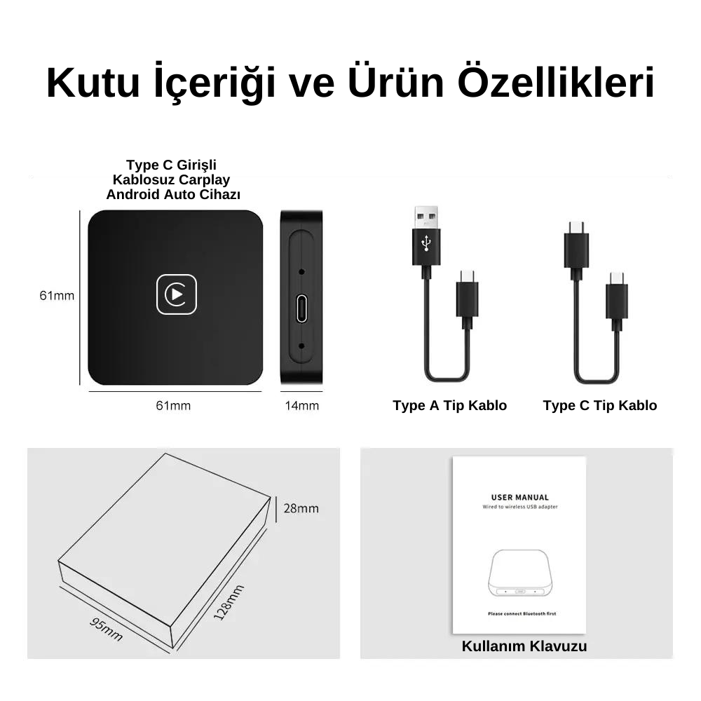 Kablosuz CarPlay ve Android Auto Adaptörü Kablosuz CarPlay ve Android Auto Adaptörü